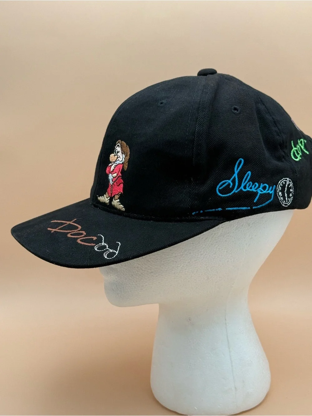 Disney Parks Seven Dwarfs Grumpy Embroidered Adjustable Black Baseball Cap